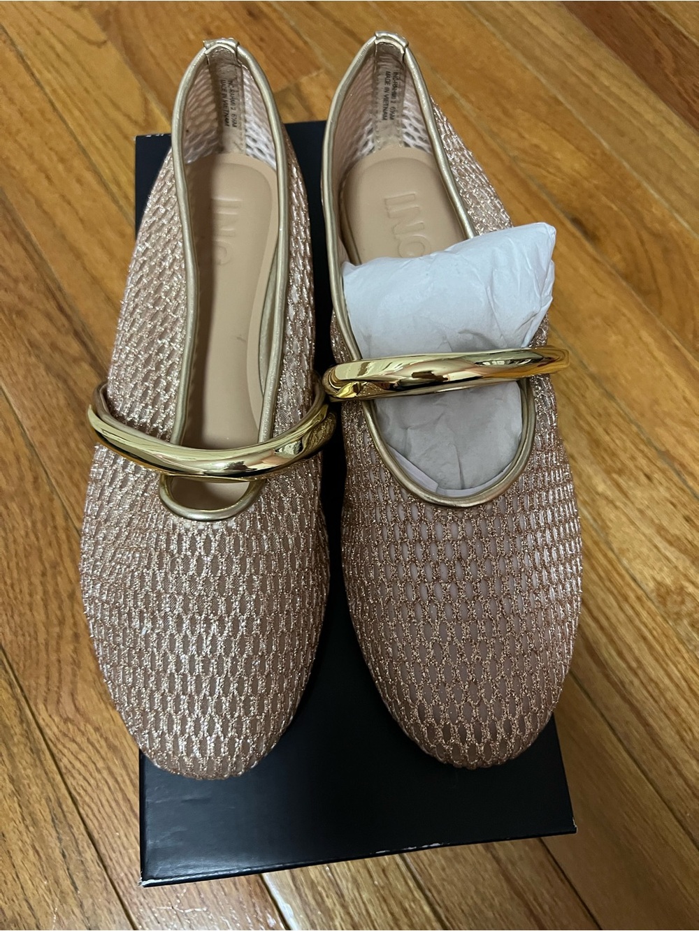 INC Women's Gold-Tone Metallic Knit Loafers sz 6.5